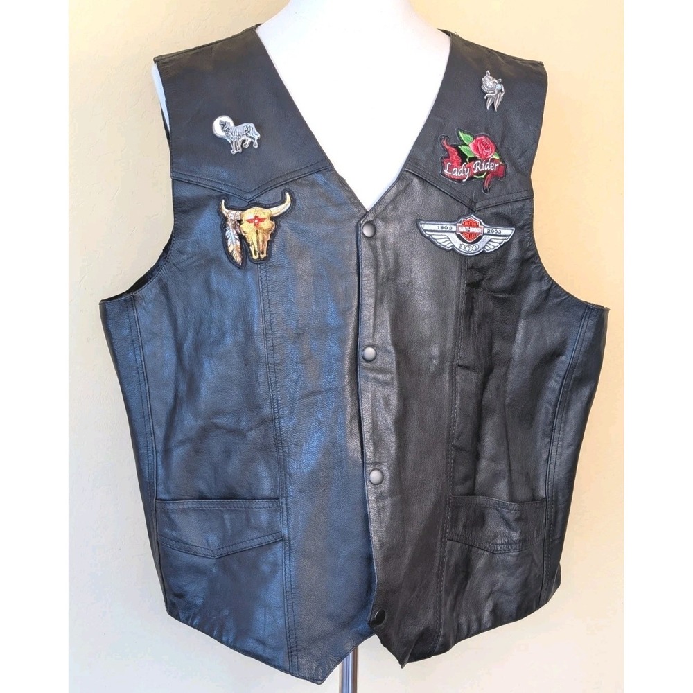 Harley Davidson 100th Patched Leather‎ Biker Vest 5XL Lady Rider